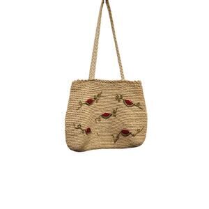 Cappelli Straworld Watermelon Embroidered Straw Tote Bag Summer Purse